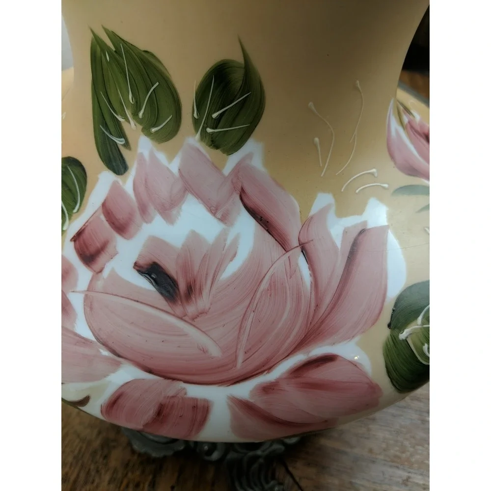 Antique Victorian Art Nouveau Gone With the Wind Hand Painted Peony Floral Lamp